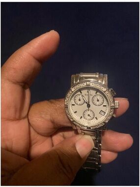 Bulova Silver and White Crystal-Trim Chronograph Watch